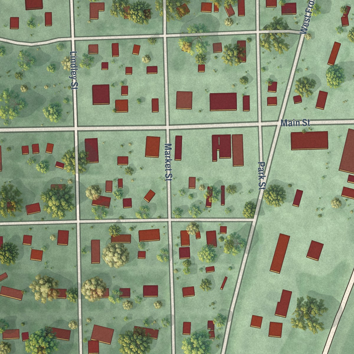 Close-up of the map of Langford, South Dakota print showing street and building detail