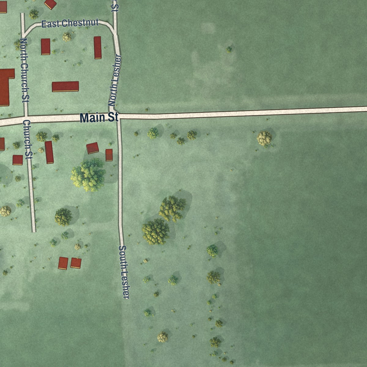 Second close-up of the map of Langford, South Dakota print showing more streets and buildings