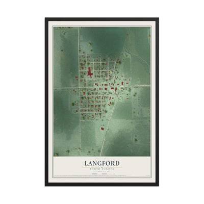 Map of Langford, South Dakota, 12 x 18 inch print in a black wood frame