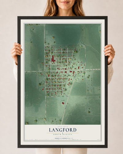 Map of Langford, South Dakota, 24 x 36 inch print in a black wood frame