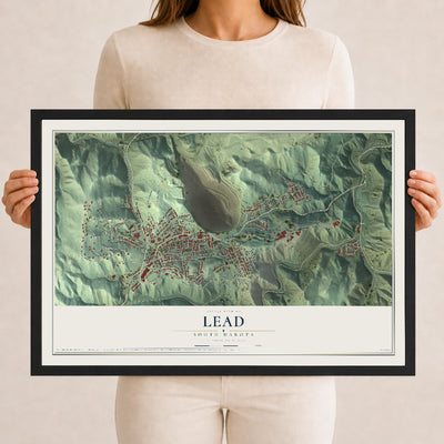 Map of Lead, South Dakota, 12 x 18 inch print in a black wood frame