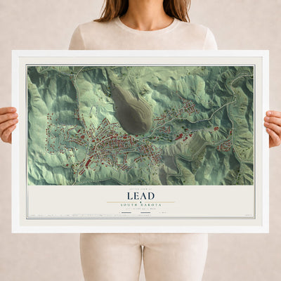 Map of Lead, South Dakota, 18 x 24 inch print in a white wood frame
