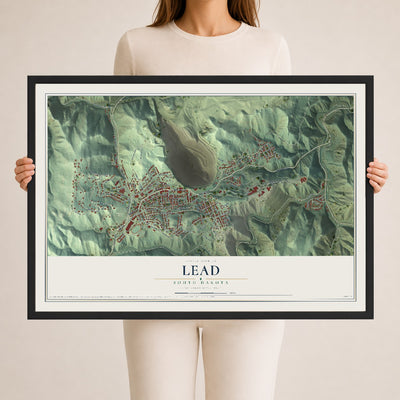 Map of Lead, South Dakota, 24 x 36 inch print in a black wood frame