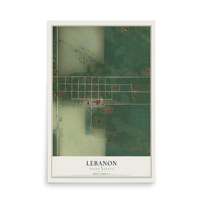 Map of Lebanon, South Dakota, 12 x 18 inch unframed archival matte print