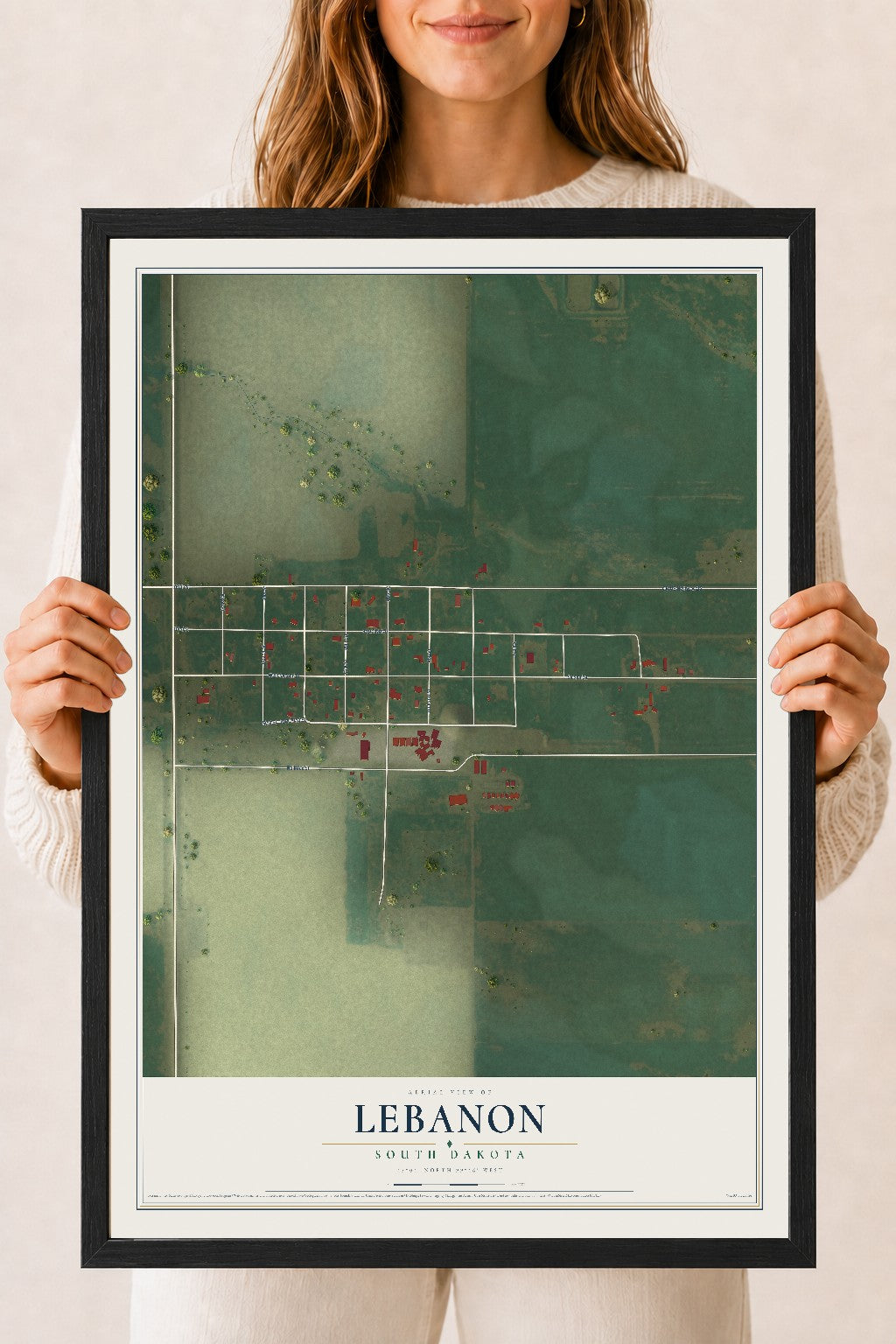 Map of Lebanon, South Dakota, 18 x 24 inch print in a black wood frame