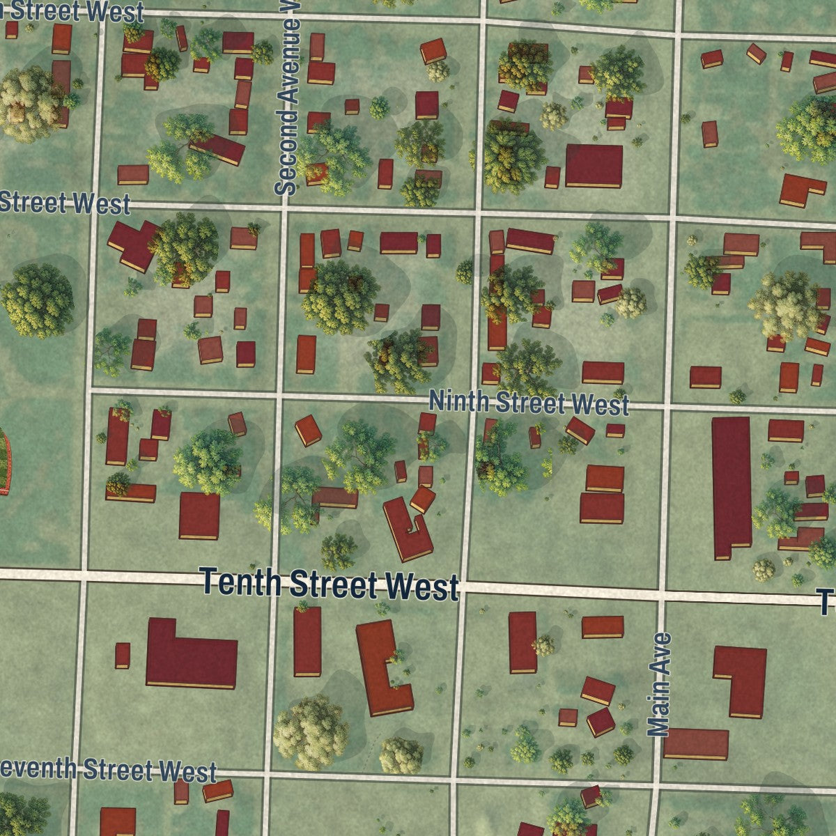 Second close-up of the map of Lemmon, South Dakota print showing more streets and buildings