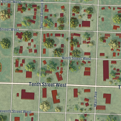Second close-up of the map of Lemmon, South Dakota print showing more streets and buildings