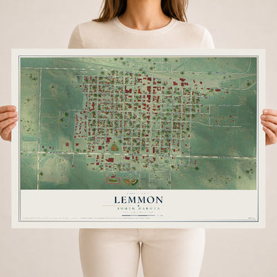 Map of Lemmon, South Dakota, 18 x 24 inch unframed archival matte print