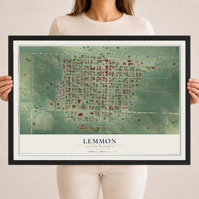 Map of Lemmon, South Dakota, 18 x 24 inch print in a black wood frame