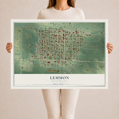 Map of Lemmon, South Dakota, 24 x 36 inch unframed archival matte print