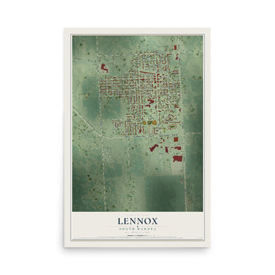 Map of Lennox, South Dakota, 12 x 18 inch unframed archival matte print