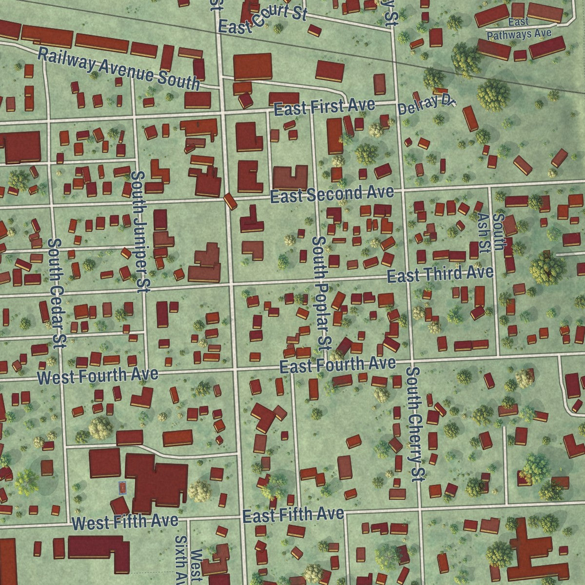 Close-up of the map of Lennox, South Dakota print showing street and building detail