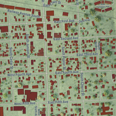 Close-up of the map of Lennox, South Dakota print showing street and building detail