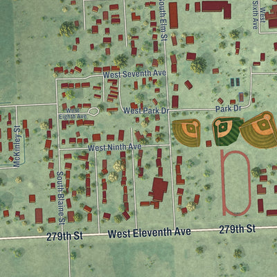 Second close-up of the map of Lennox, South Dakota print showing more streets and buildings