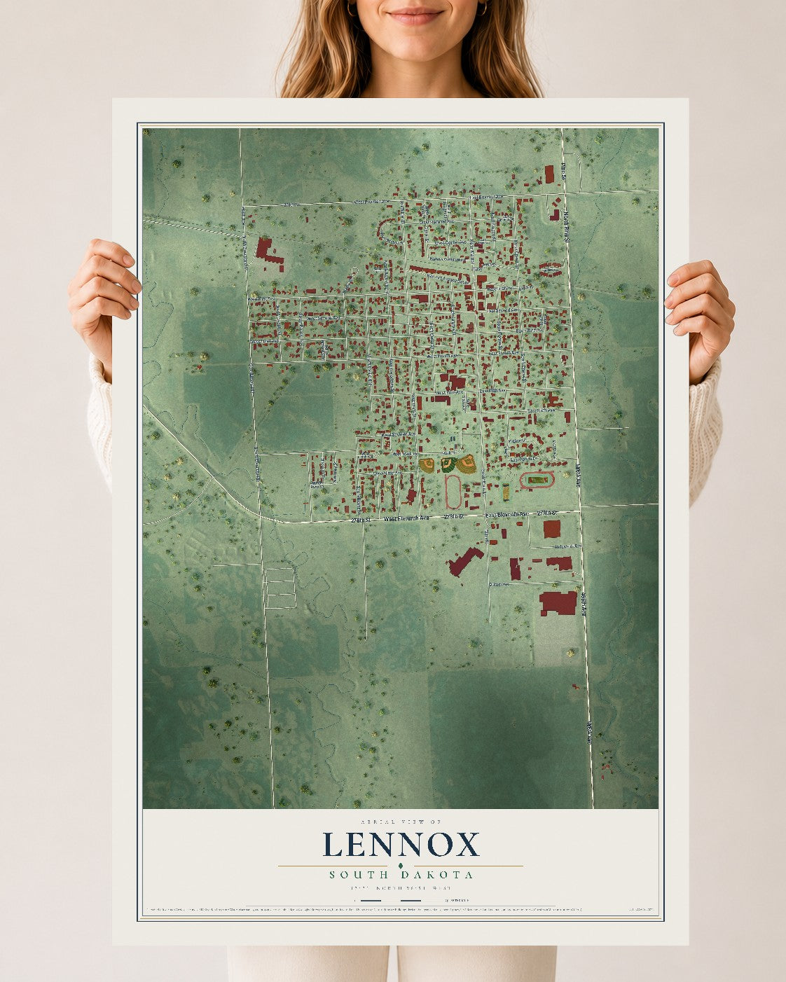 Map of Lennox, South Dakota, 24 x 36 inch unframed archival matte print