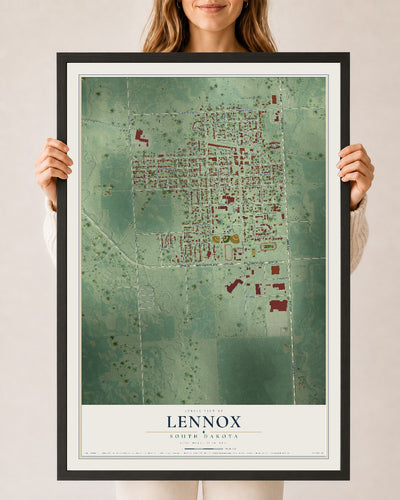 Map of Lennox, South Dakota, 24 x 36 inch print in a black wood frame