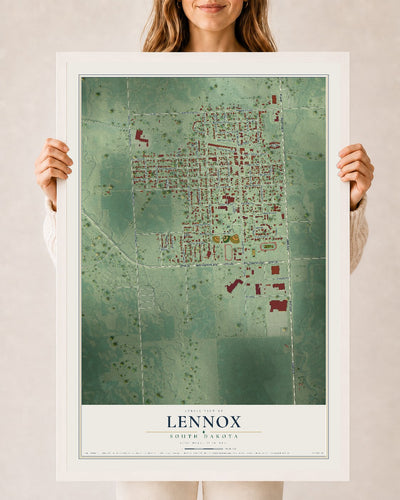 Map of Lennox, South Dakota, 24 x 36 inch print in a white wood frame