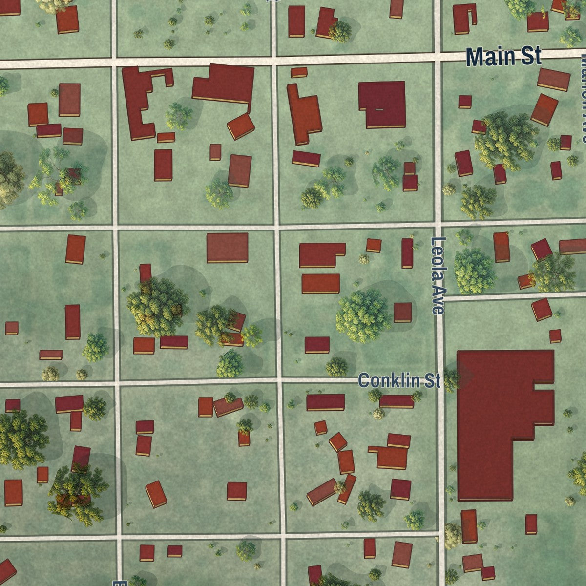 Close-up of the map of Leola, South Dakota print showing street and building detail