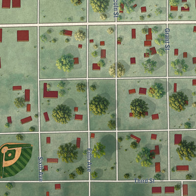 Second close-up of the map of Leola, South Dakota print showing more streets and buildings