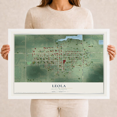 Map of Leola, South Dakota, 12 x 18 inch print in a white wood frame