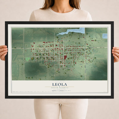 Map of Leola, South Dakota, 18 x 24 inch print in a black wood frame