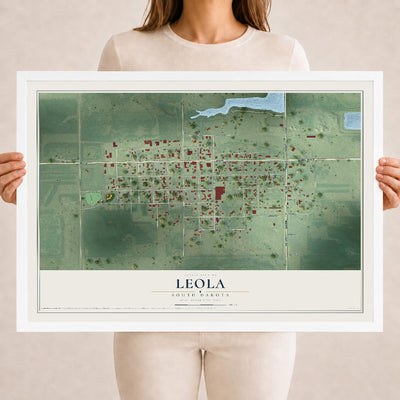 Map of Leola, South Dakota, 18 x 24 inch print in a white wood frame