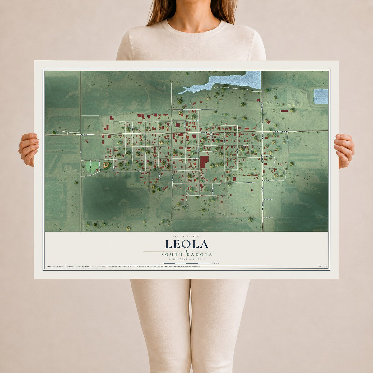 Map of Leola, South Dakota, 24 x 36 inch unframed archival matte print