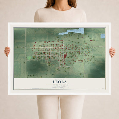 Map of Leola, South Dakota, 24 x 36 inch print in a white wood frame
