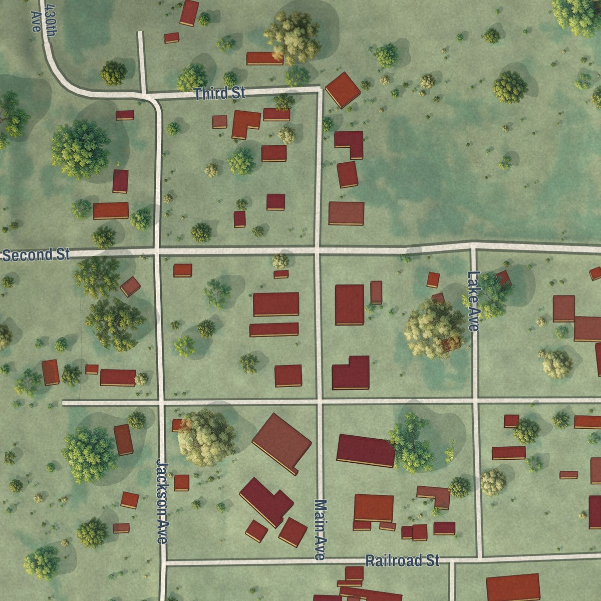 Close-up of the map of Lesterville, South Dakota print showing street and building detail