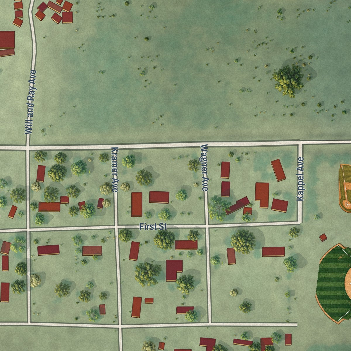 Second close-up of the map of Lesterville, South Dakota print showing more streets and buildings