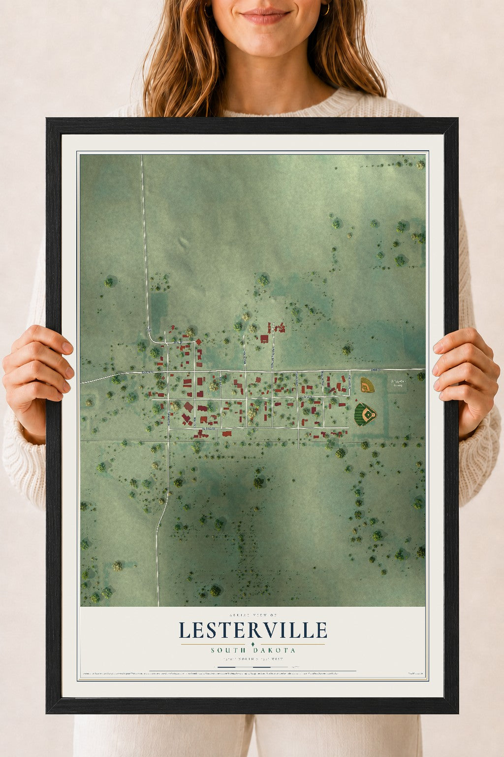 Map of Lesterville, South Dakota, 18 x 24 inch print in a black wood frame