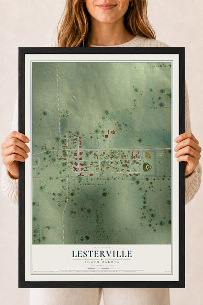 Map of Lesterville, South Dakota, 18 x 24 inch print in a black wood frame