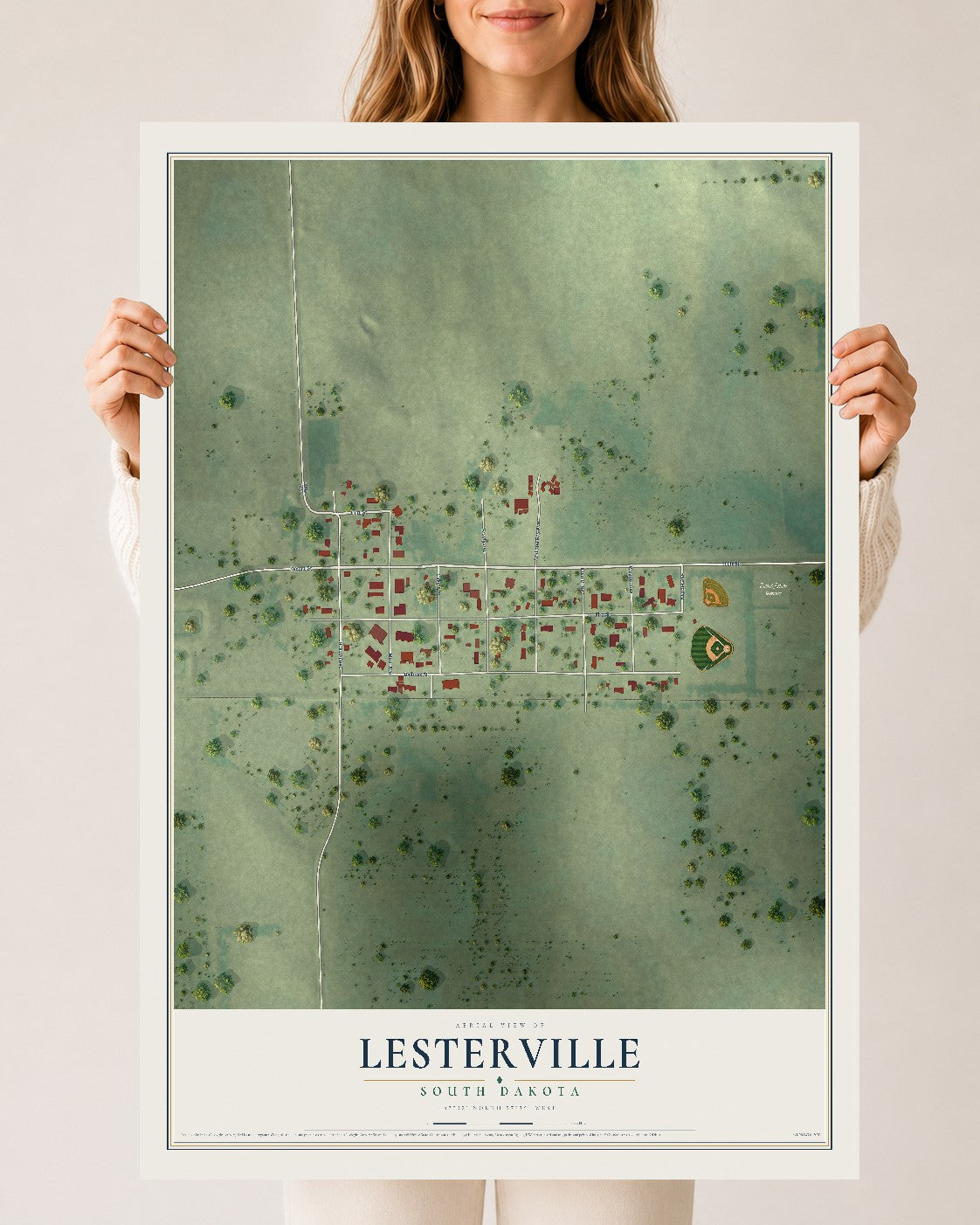 Map of Lesterville, South Dakota, 24 x 36 inch unframed archival matte print