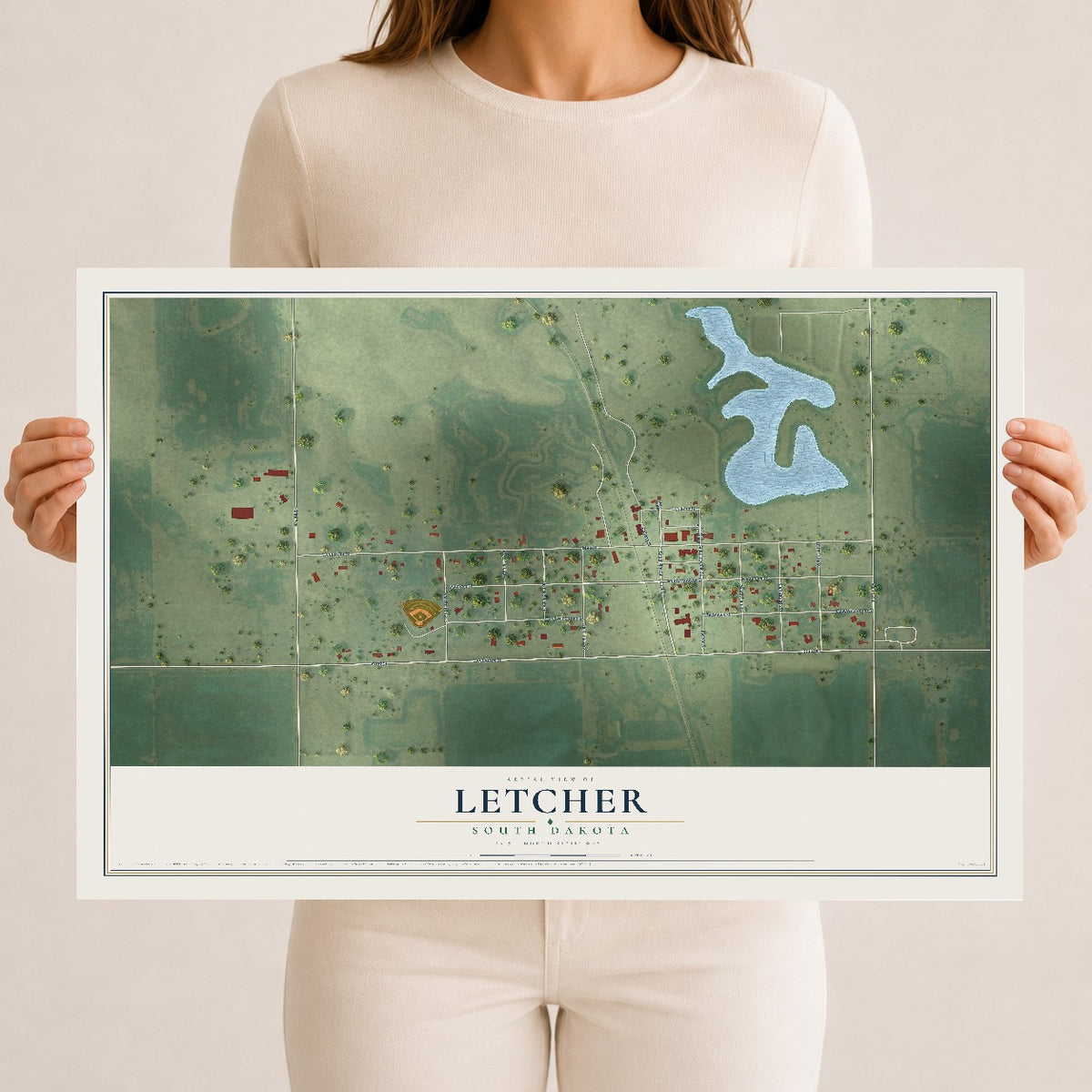 Map of Letcher, South Dakota, 12 x 18 inch unframed archival matte print