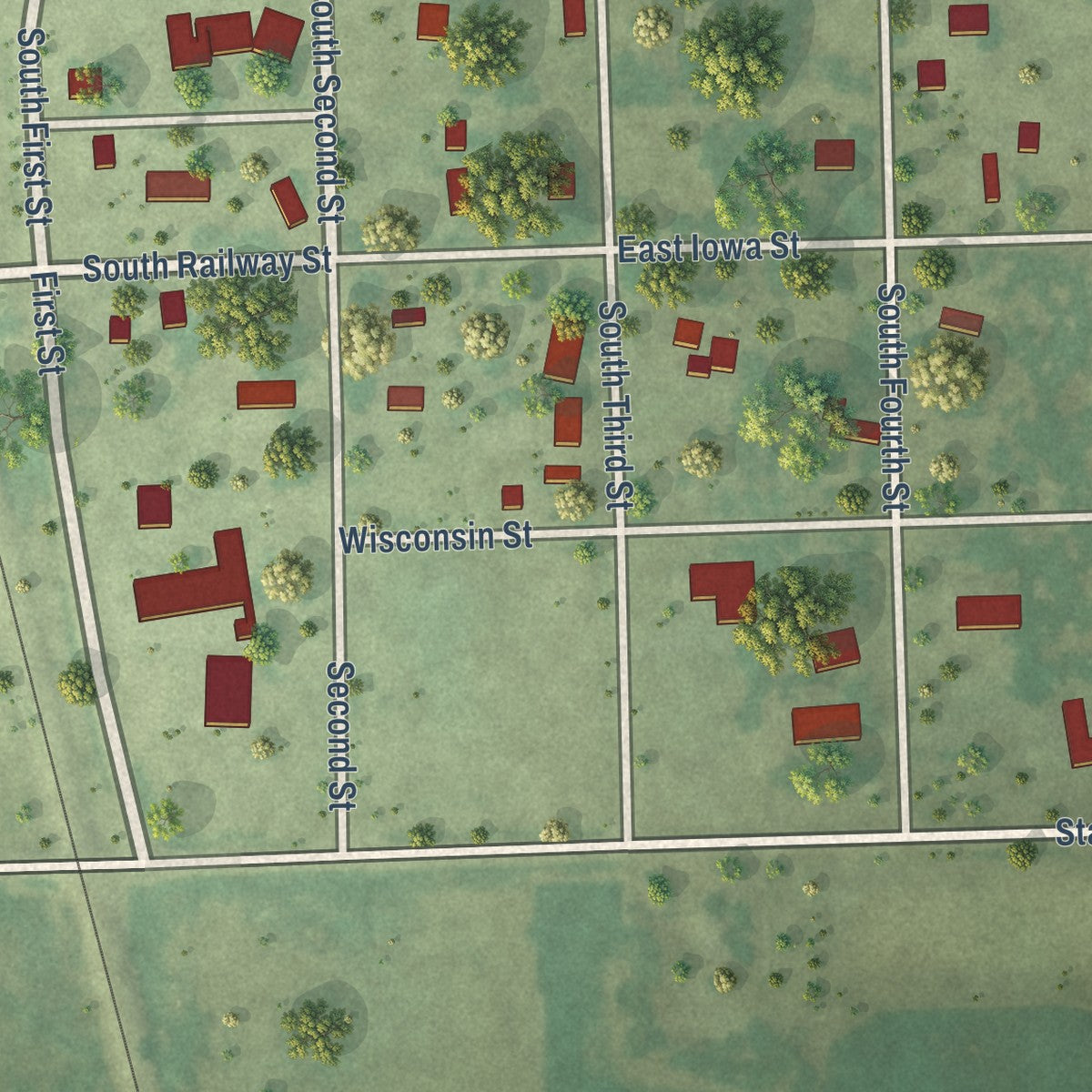 Close-up of the map of Letcher, South Dakota print showing street and building detail