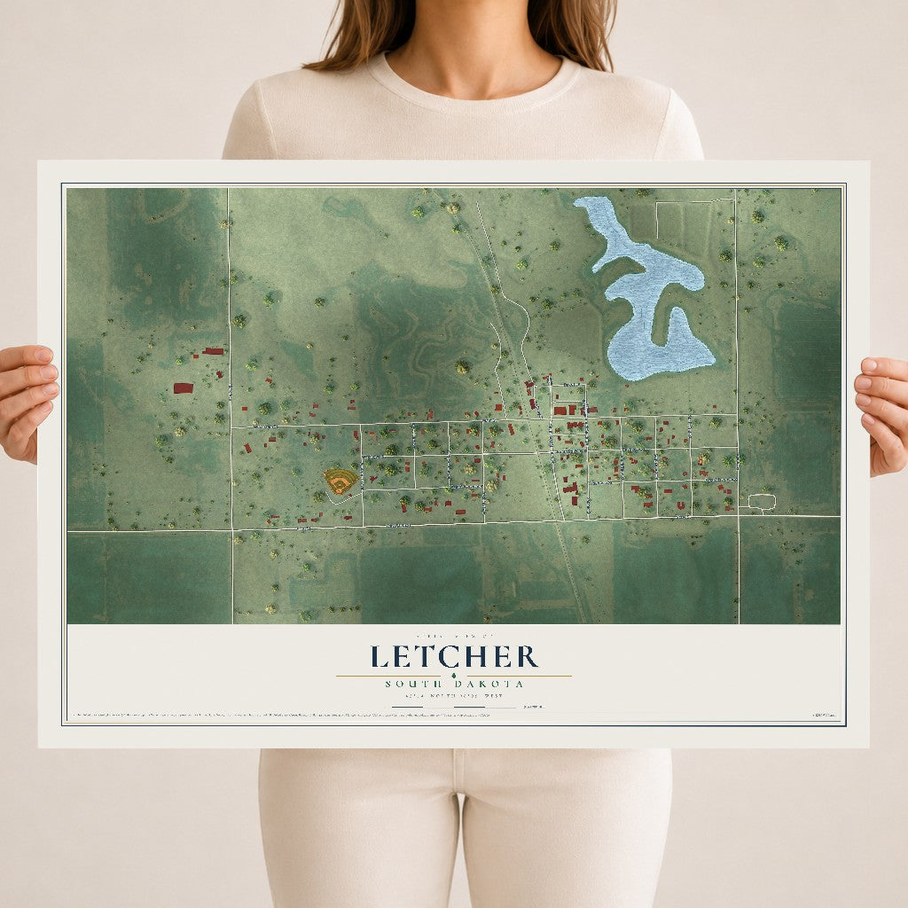 Map of Letcher, South Dakota, 18 x 24 inch unframed archival matte print