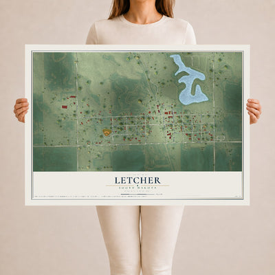 Map of Letcher, South Dakota, 24 x 36 inch unframed archival matte print