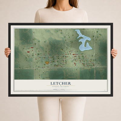 Map of Letcher, South Dakota, 24 x 36 inch print in a black wood frame