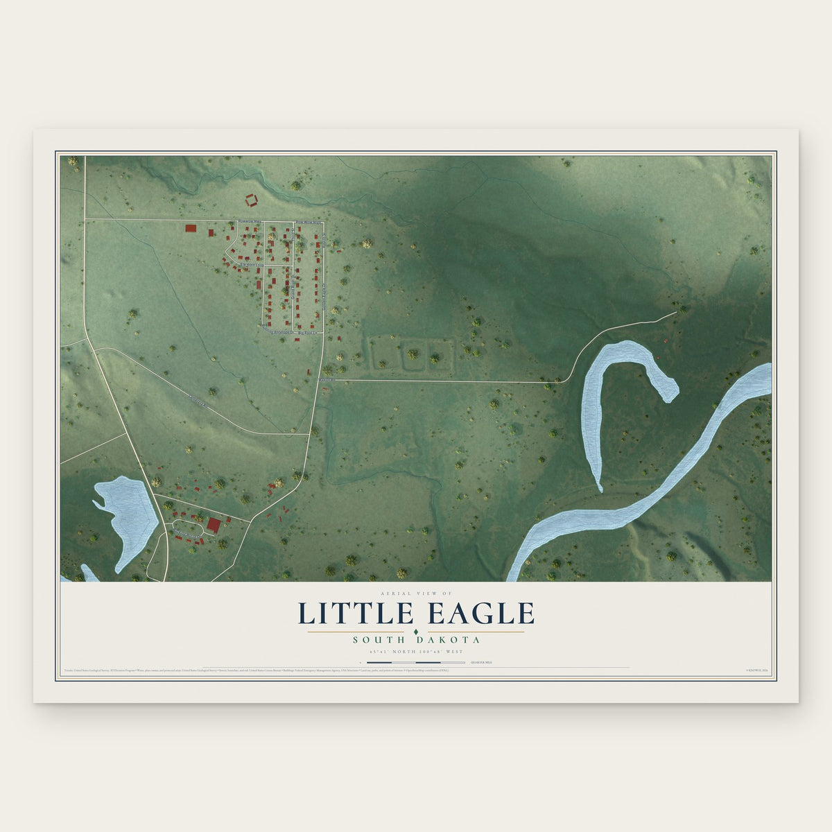 Little Eagle, South Dakota map print, the full design