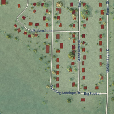 Close-up of the map of Little Eagle, South Dakota print showing street and building detail