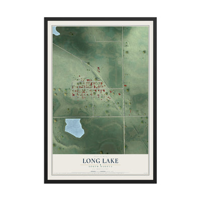 Map of Long Lake, South Dakota, 12 x 18 inch print in a black wood frame