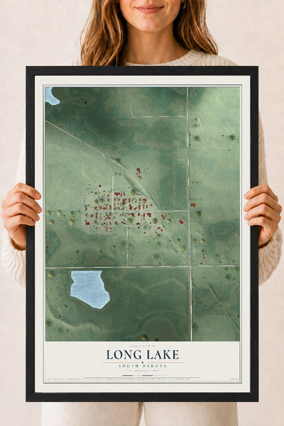 Map of Long Lake, South Dakota, 18 x 24 inch print in a black wood frame