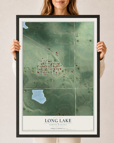 Map of Long Lake, South Dakota, 24 x 36 inch print in a black wood frame