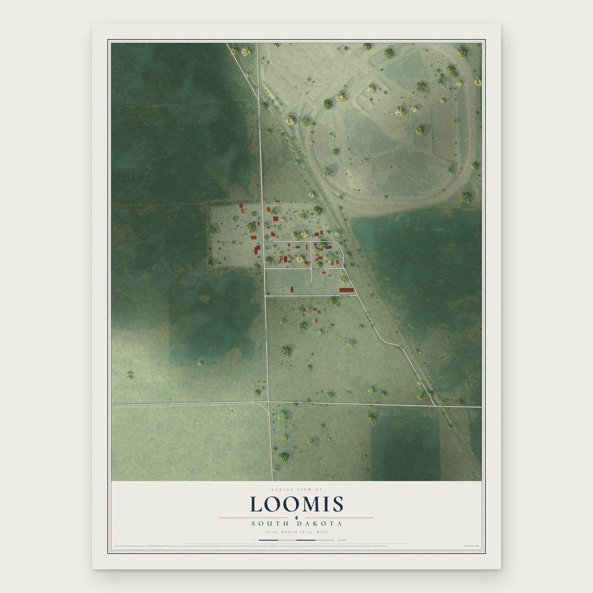 Loomis, South Dakota map print, the full design