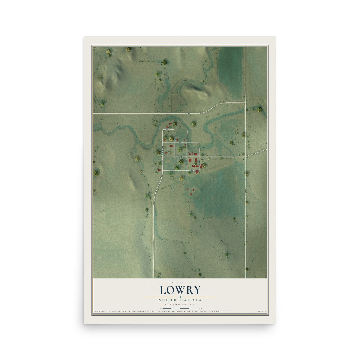 Map of Lowry, South Dakota, 12 x 18 inch unframed archival matte print