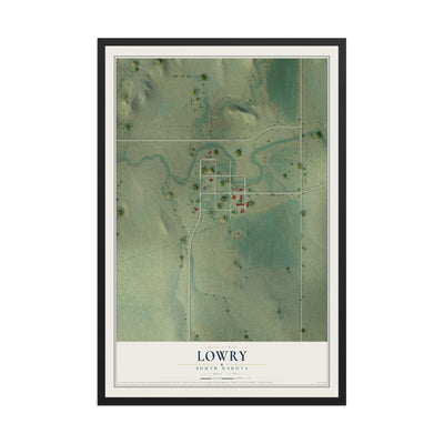 Map of Lowry, South Dakota, 12 x 18 inch print in a black wood frame