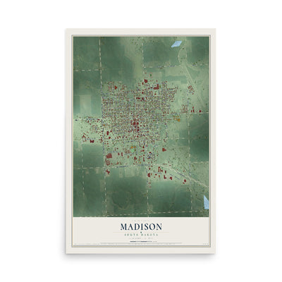 Map of Madison, South Dakota, 12 x 18 inch unframed archival matte print