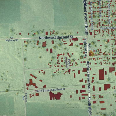 Second close-up of the map of Madison, South Dakota print showing more streets and buildings