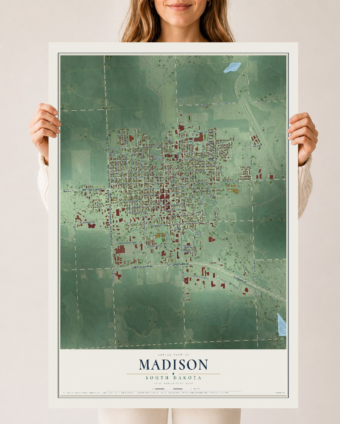 Map of Madison, South Dakota, 24 x 36 inch unframed archival matte print