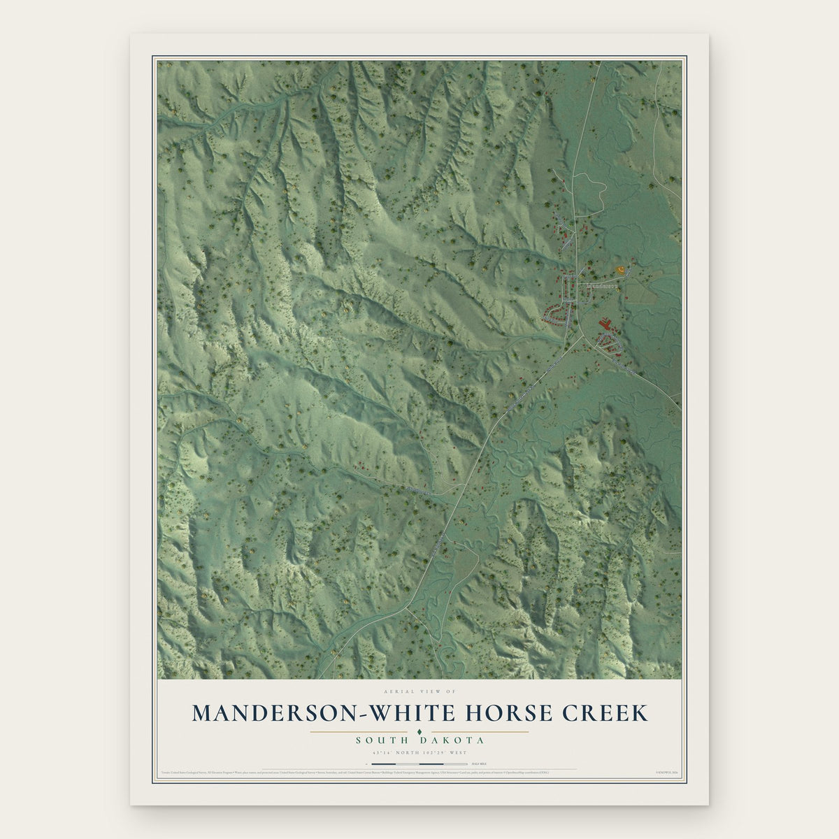 Manderson-White Horse Creek, South Dakota map print, the full design